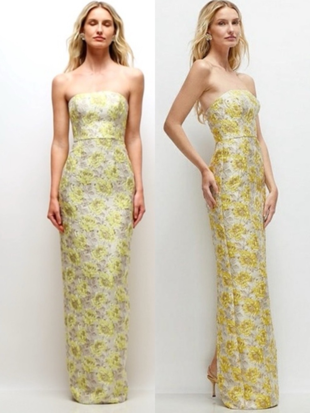NWOT Alfred Sung Jacqueline Yellow Floral Jacquard Column Dress Size 18 D877GYF